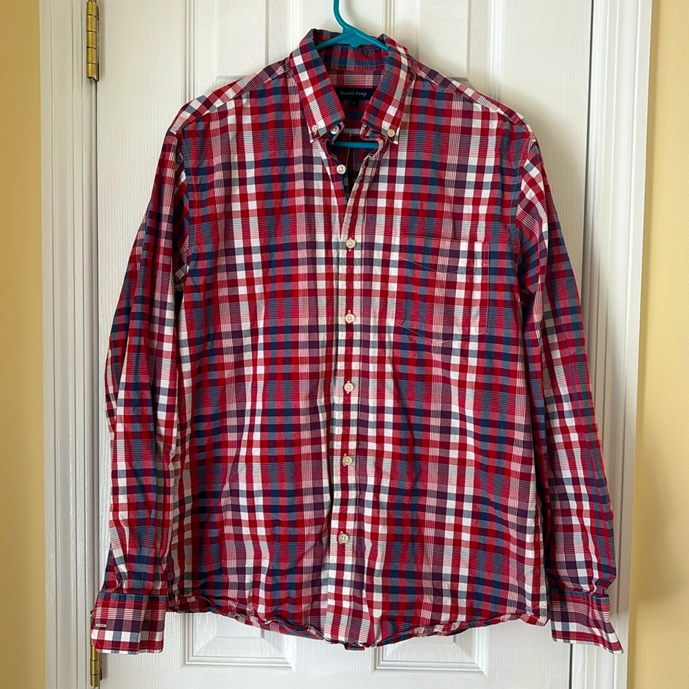 Double Pump Checkered Plaid Button Down Dress Shirt - Medium
